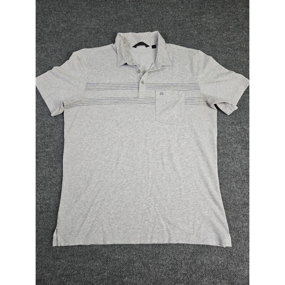 Travis Mathew Polo Shirt Mens XL Pinehurst Gray Striped Lightweight Golf Shirt